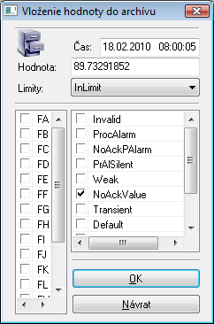 Vloženie novej hodnoty do archívu