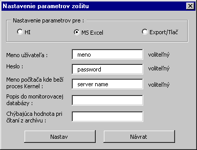Nastavnie parametrov zošita