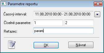 okno Parametre reportu