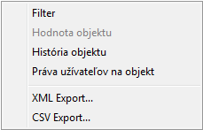 Zoznam objektov - popup okno