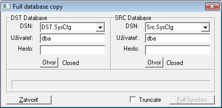 okno Otvorenie a úplná synchronizácia