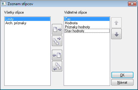 Konfigurácia tabuľky hodnôt z archívu Konfigurácia tabuľky hodnôt z archívu
