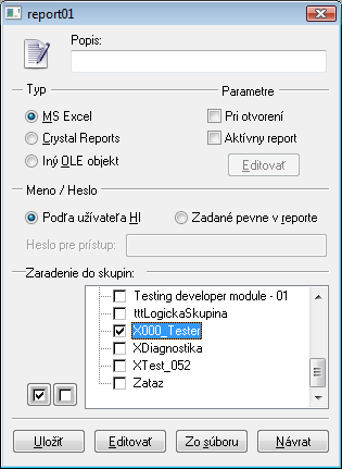 Konfigurácia reportu