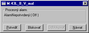 Ovládacie okno procesného alarmu
