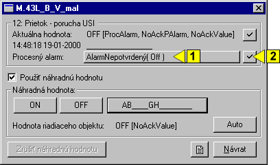 Ovládanie procesného alarmu z ovládacieho okna objektu