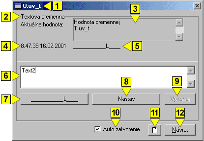 Ovládacie okno objektov typu Text