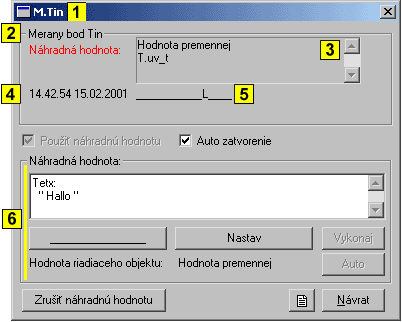 Ovládacie okno meraných bodov typu Textový vstup