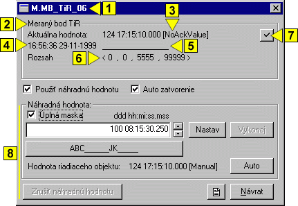Ovládacie okno meraných bodov typu Časový interval - vstup