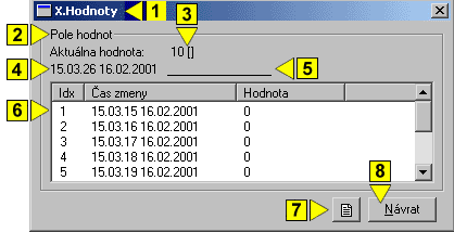 Informačné okno poľa archívnych hodnôt