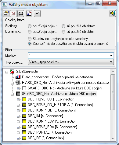 okno Vzťahy medzi objektami