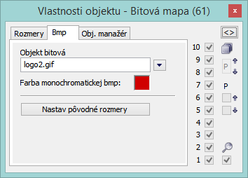 Paletka Vlastnosti objektu - nastavenia bitovej mapy