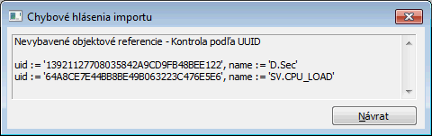 Chybové hlásenie importu