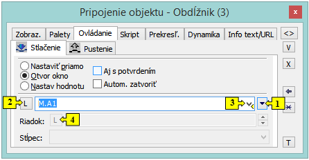 Paletka Pripojenie objektu - Ovládanie
