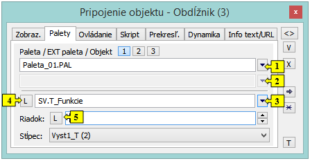 Paletka Pripojenie objektu - záložka Palety