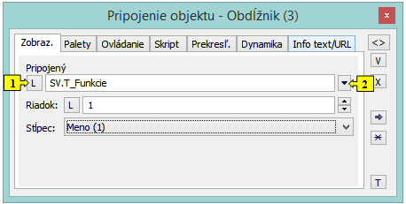 Paletka Pripojenie objektu - záložka Zobraz.