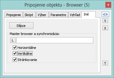 Paletka Pripojenie objektu - záložka Iné