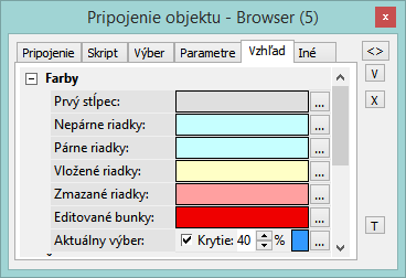 Paletka Pripojenie objektu - záložka Vzhľad