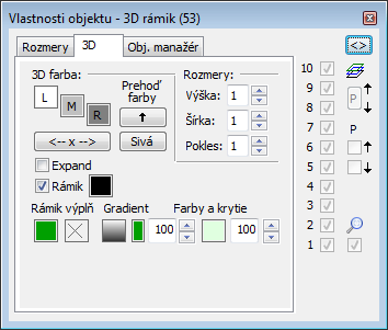 Paletka Vlastnosti objektu - záložka 3D Paletka Vlastnosti objektu - záložka 3D