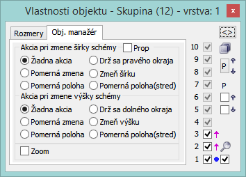 Paletka Vlastnosti objektu - záložka Obj. manažér Paletka Vlastnosti objektu - záložka Obj. manažér