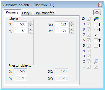 Paletka Vlastnosti objektu - záložka Rozmery Paletka Vlastnosti objektu - záložka Rozmery