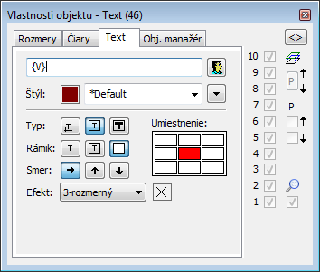 Paletka Vlastnosti objektu - záložka Text Paletka Vlastnosti objektu - záložka Text