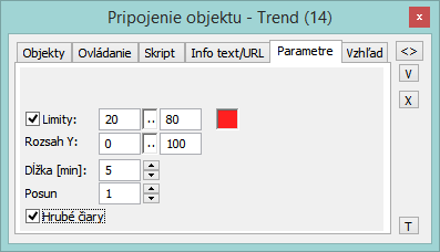 Paletka Pripojenie objektu - Parametre