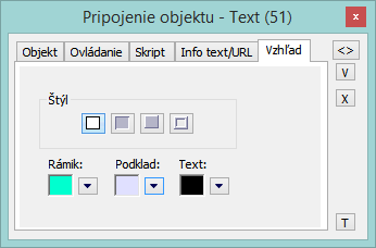 Paletka Pripojenie objektu - Vzhľad
