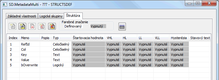 Nastavenie definície štruktúry