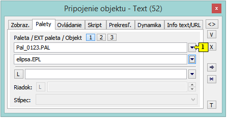 paletka Pripojenie objektu - záložka Palety