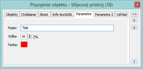 Paletka Pripojenie objektu - Parametre