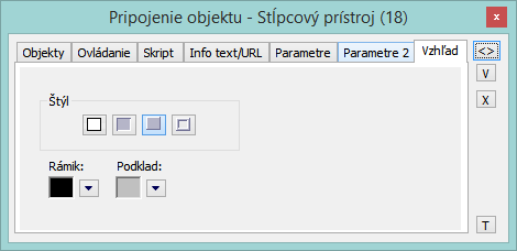 Paletka Pripojenie objektu - Vzhľad