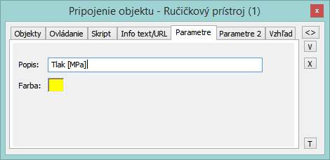 Paletka Pripojenie objektu - Parametre Paletka Pripojenie objektu - Parametre