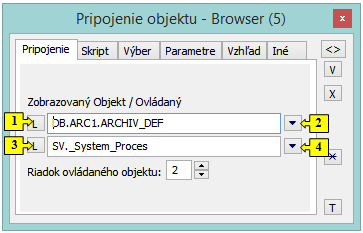 Paletka Pripojenie objektu