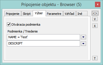 Paletka Pripojenie objektu - Výber