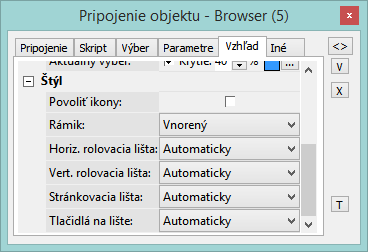 Paletka Pripojenie objektu - Vzhľad