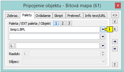 paletka Pripojenie objektu - záložka Palety