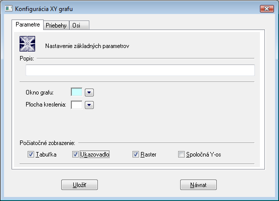 Konfiguračné okno XY grafu