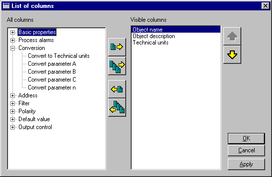 CDialog box for column configuration