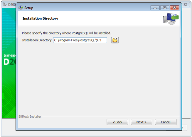 PostgreSQL installation - selection of directory PostgreSQL installation - selection of directory