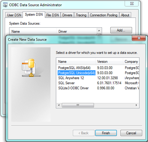 Creating the PostgreSQL DSN record Creating the PostgreSQL DSN record
