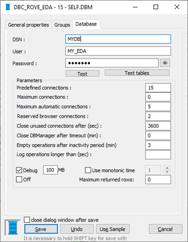 Configuration of Database object
