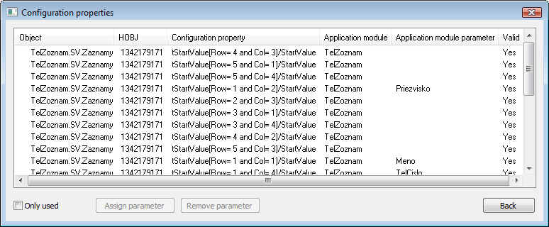 Object configuration properties