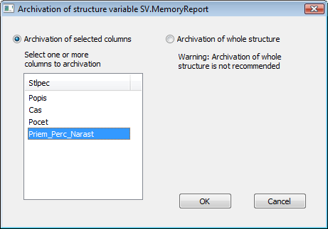 Pridanie štrukt. premennej do archívu