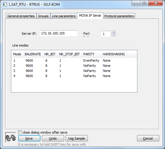 Configuration of parameters