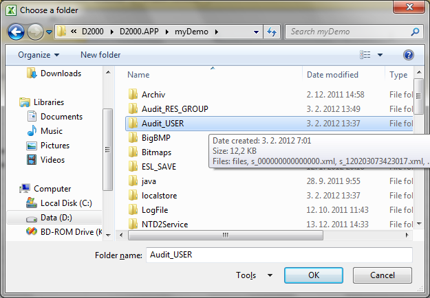 Dialog box to choose a directory