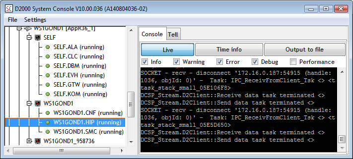 Process information - Console tab Process information - Console tab