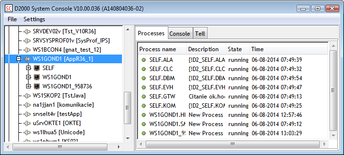 Server information - Processes tab Server information - Processes tab