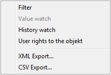 List of objcts - popup menu List of objcts - popup menu