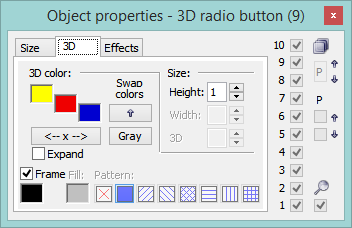 Object properties palette - parameters Object properties palette - parameters