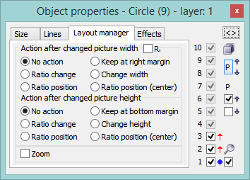 Object properties palette - Layout manager Object properties palette - Layout manager